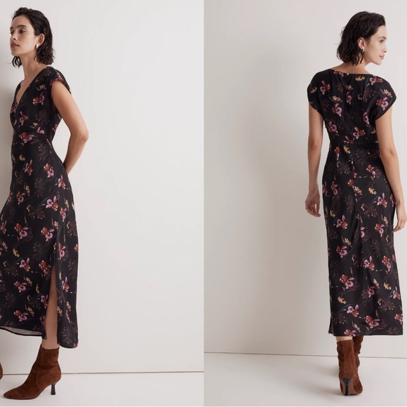 Madewell NWT Wide V Neck Midi Dress in Dark Bloom - Picture 5 of 8